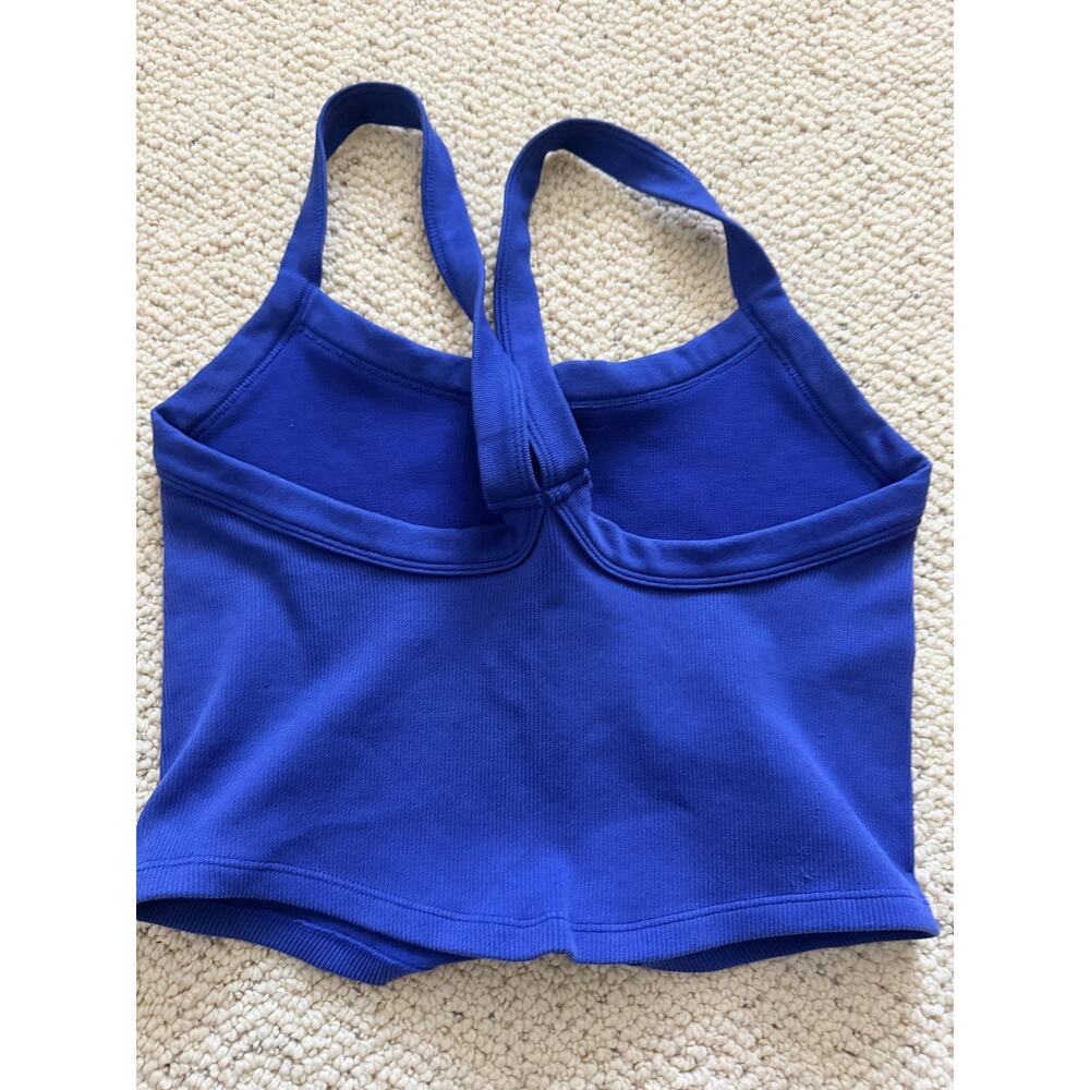 Womens Ribbed Crop Cami Tank Top Racerback Scoop Royal Blue Yoga Pilates M/L - Picture 2 of 3